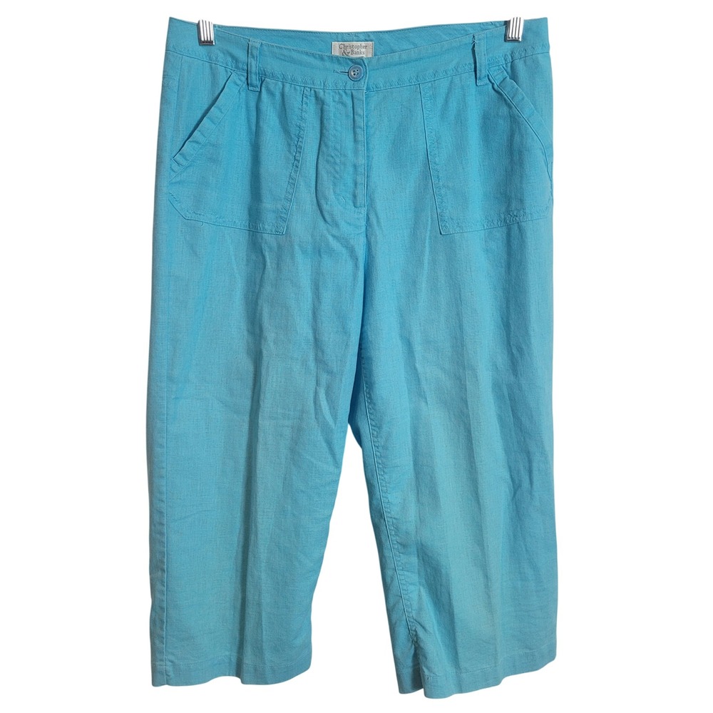 Christopher & Banks Turquoise Linen Blend Wrinkle Free Crop Pants Capris Size 10
